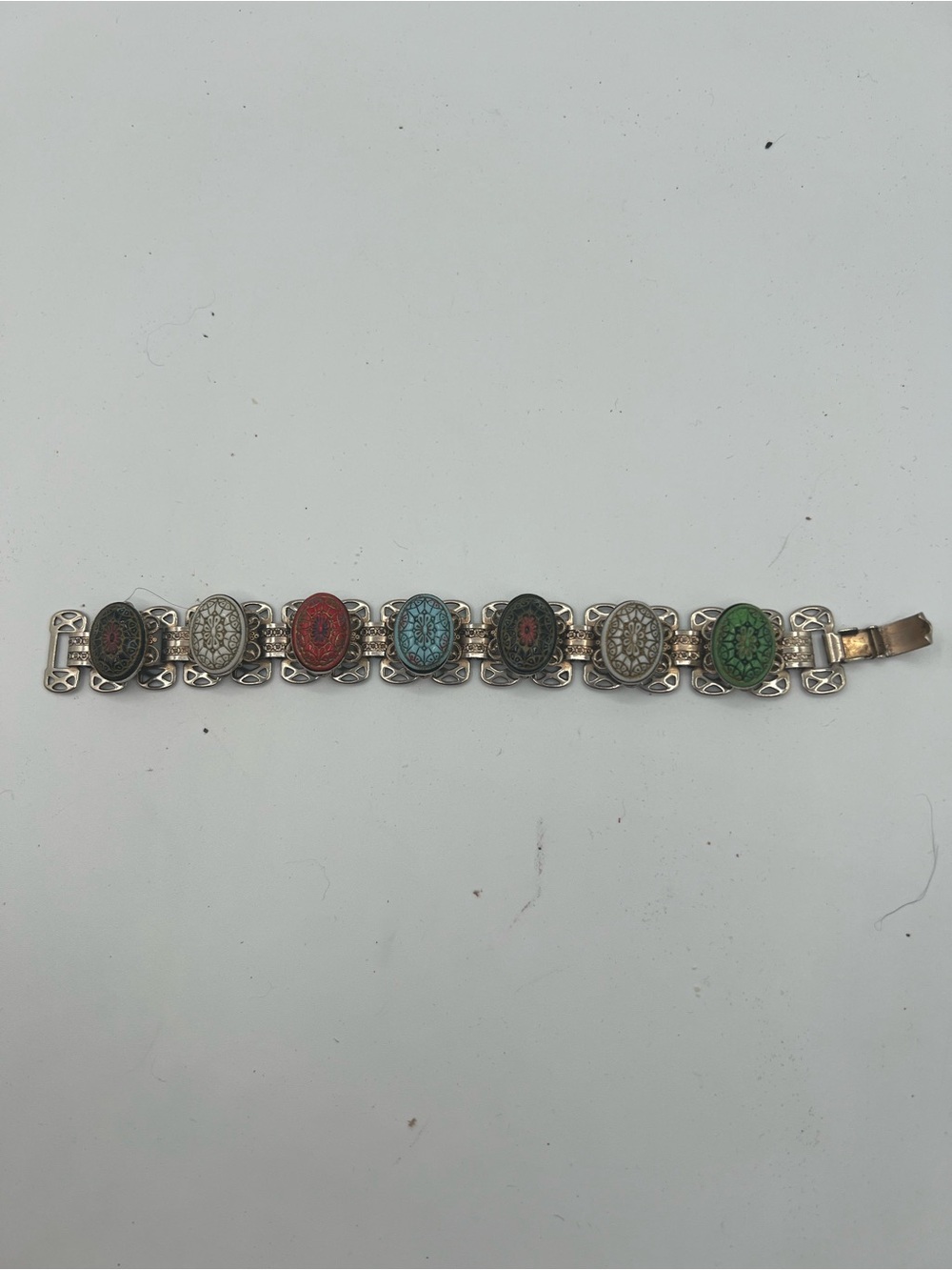 Multicolor Stone Link Bracelet for Women - Silver-Tone